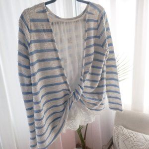 Anthropologie Lace Terry Cloth Blue Lined Sweater